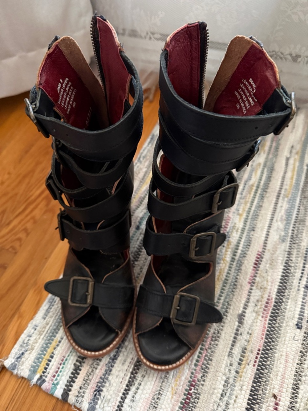 freebird Black Strappy Buckle Heeled Gladiator Boots